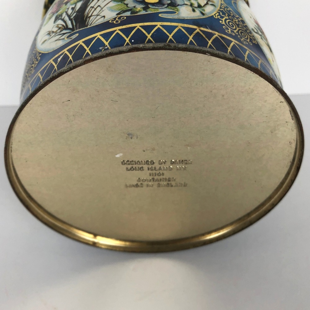 VTG Daher England Floral Tin Canister Blue Gold Chinoiserie 11101 5.5 inch - Picture 3 of 11